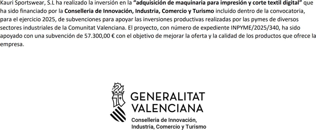 Cartel oficial de la subvención INPYME 2025 con el logotipo de la Generalitat Valenciana, Conselleria de Innovación, Industria, Comercio y Turismo.