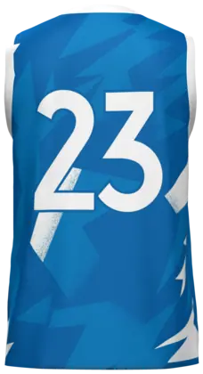 La camiseta azul de Alquería del Basket por detrás, con el dorsal sublimado