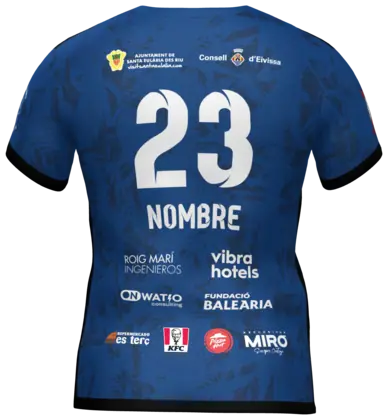 La camiseta azul de Sa Ferradura por detrás