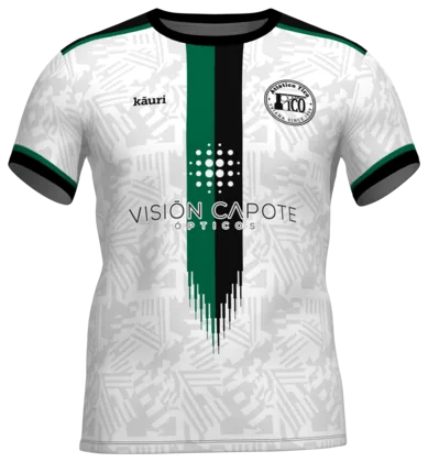 Camiseta de fútbol blanca y verde con franja central