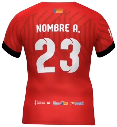 La camiseta roja del CF Torrent por detrás